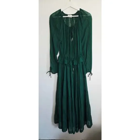Zimmermann Green Maxi Dress US 4 Lace Tiered Long Sleeves Boho - Picture 2 of 12